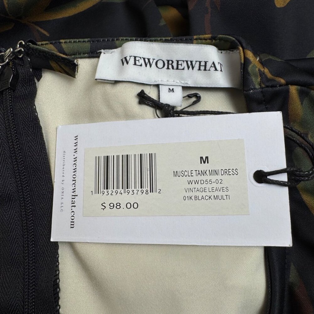 WeWoreWhat NEW Muscle Tank Mini Dress Size Medium Black Multicolor Leaves - Picture 6 of 11